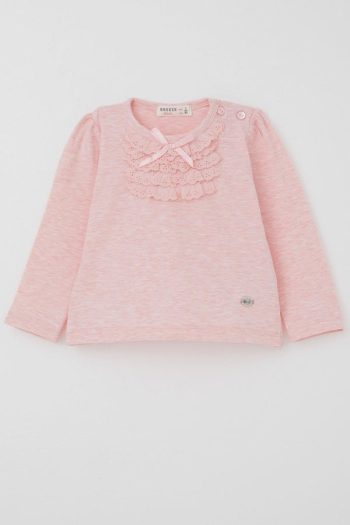 Girls' Long Sleeve T-Shirt with Lace Bow in Salmon Melange (6 Months - 2 Years)