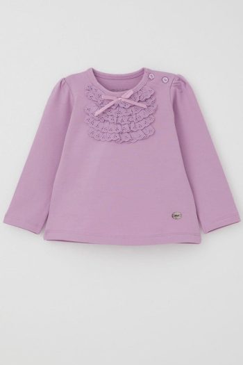 Girls' Long Sleeve T-Shirt with Lace Bow in Lavender (6 Months - 1 Year)
