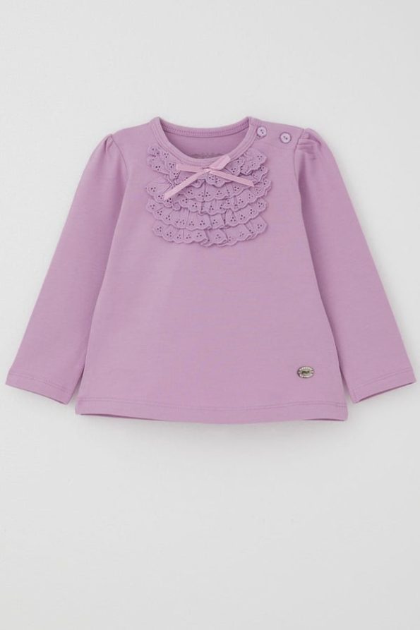 Girls' Long Sleeve T-Shirt with Lace Bow in Lavender (6 Months - 1 Year)