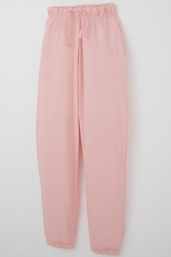 Girls' Pink Elastic Waist and Cuff Pants with Lace Accessory (Ages 9-14)