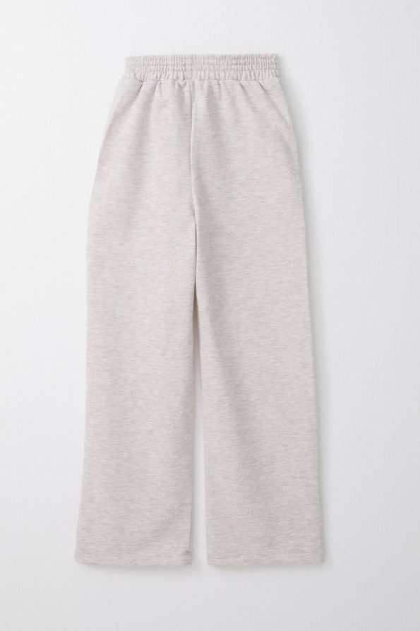 Girls' Beige Melange Wide Leg Pants with Pockets and Elastic Waist (8-9 Years)