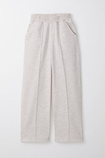Girls' Beige Melange Wide Leg Pants with Pockets and Elastic Waist (8-9 Years)