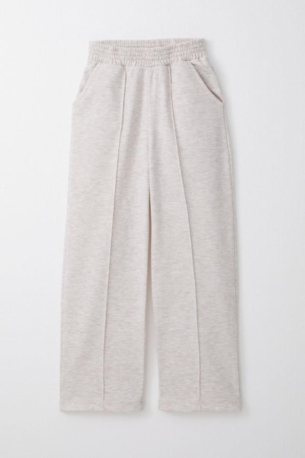 Girls' Beige Melange Wide Leg Pants with Pockets and Elastic Waist (8-9 Years)
