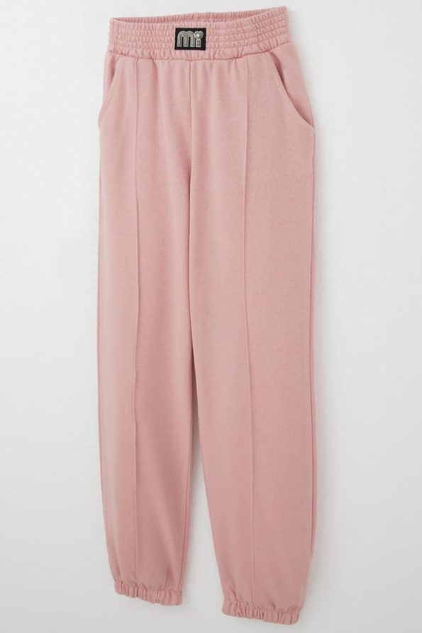 Girls' Sweatpants with Embellished Waist and Pearls in Dusty Rose (Ages 9-14)