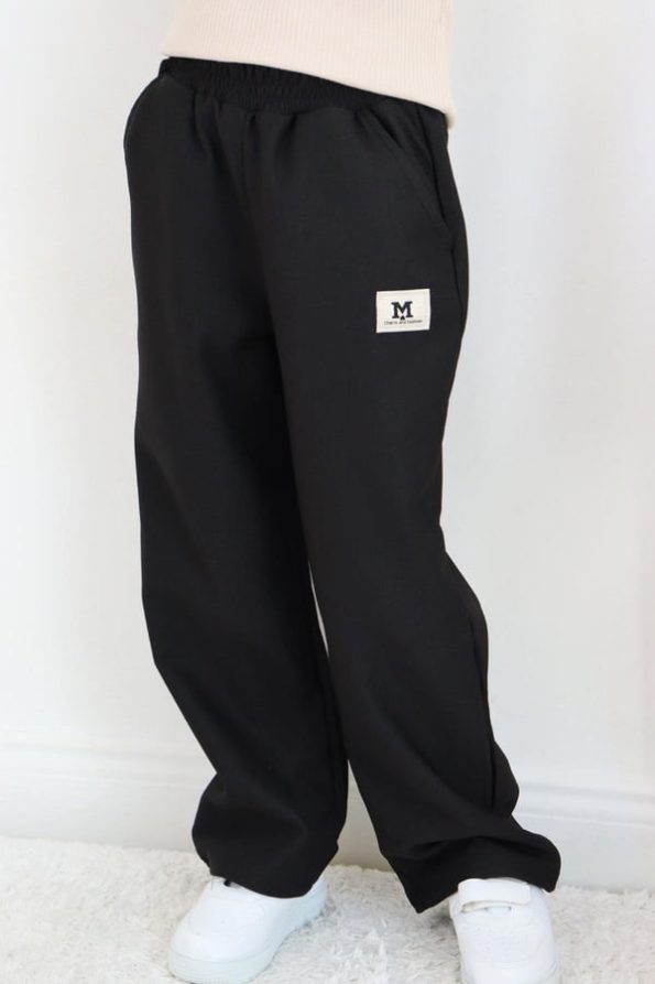 Girls' Black Jogger Pants with Elastic Waist and Pockets (Ages 6-10)