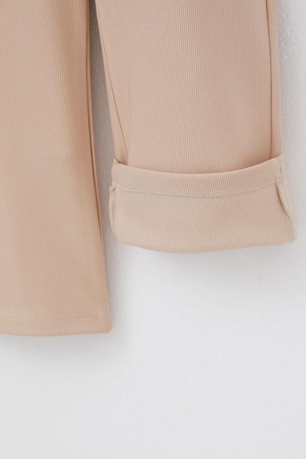 Girls' Casual Beige Sweatpants with Elastic Waist and Pockets (6-12 Years)