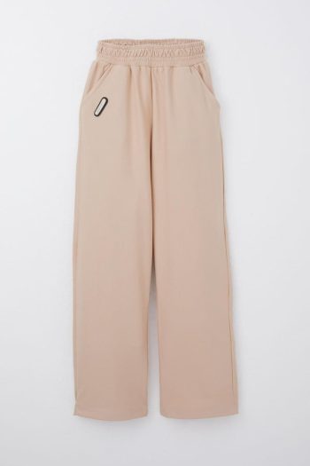 Girls' Casual Beige Sweatpants with Elastic Waist and Pockets (6-12 Years)
