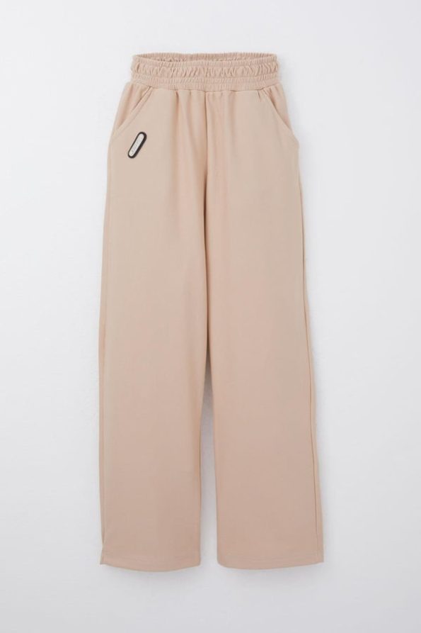 Girls' Casual Beige Sweatpants with Elastic Waist and Pockets (6-12 Years)
