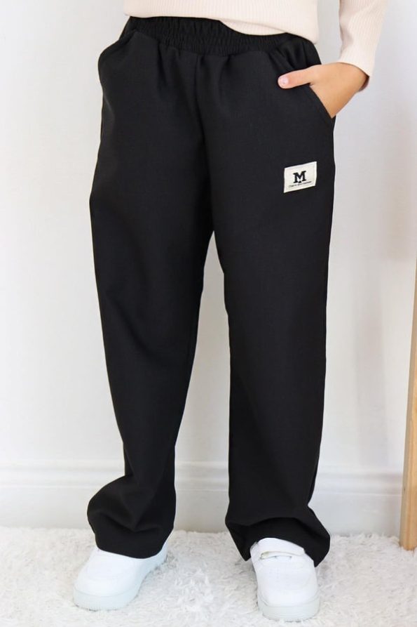 Girls' Black Jogger Pants with Elastic Waist and Pockets (Ages 6-10)