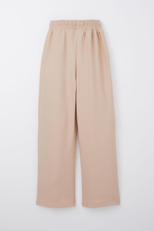 Girls' Casual Beige Sweatpants with Elastic Waist and Pockets (6-12 Years)