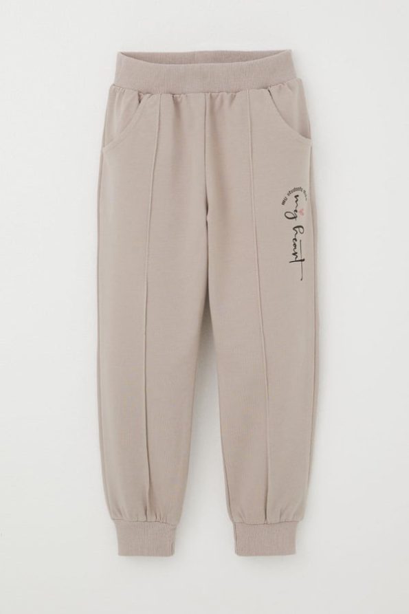 Girls' Sweatpants with Pocket and Stitch Detail in Mink (Ages 3-7)