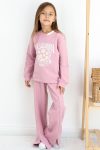 Girls' Floral Print Wide-Leg Tracksuit in Dusty Rose (Ages 5-10)
