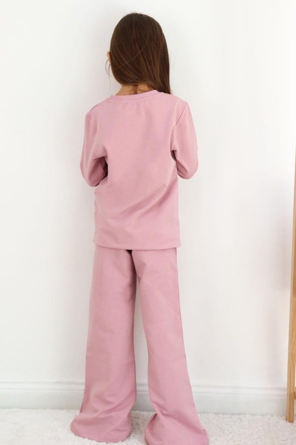 Girls' Floral Print Wide-Leg Tracksuit in Dusty Rose (Ages 5-10)