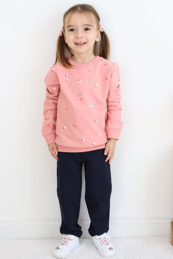 Girls' Sweatshirt Set with Floral Print in Dusty Rose (1-3 Years)