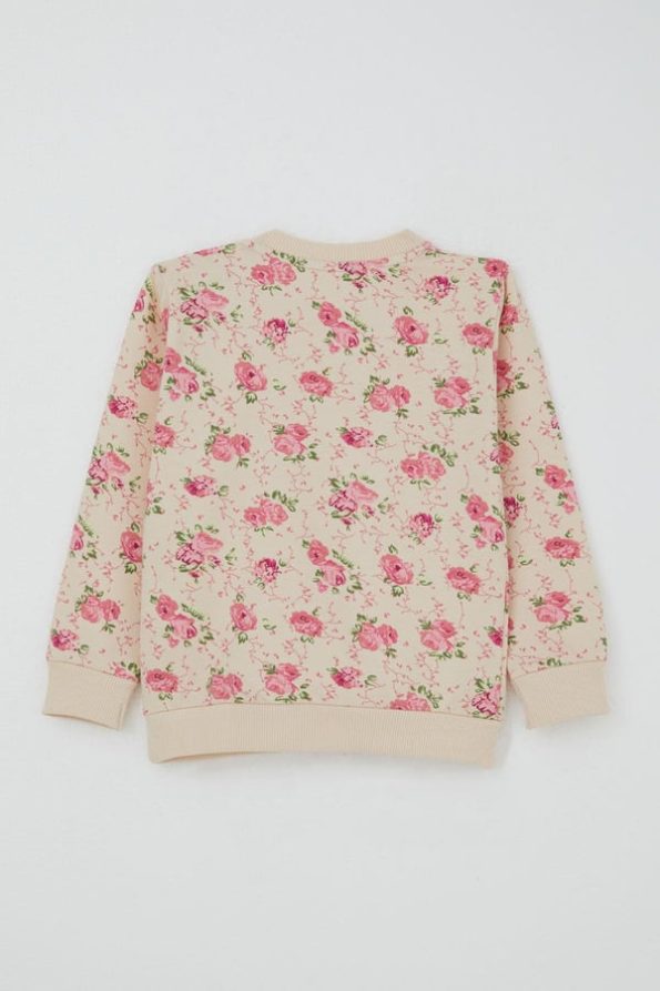 Girls' Flower Print Sweatshirt Set Beige (Ages 1.5-5)