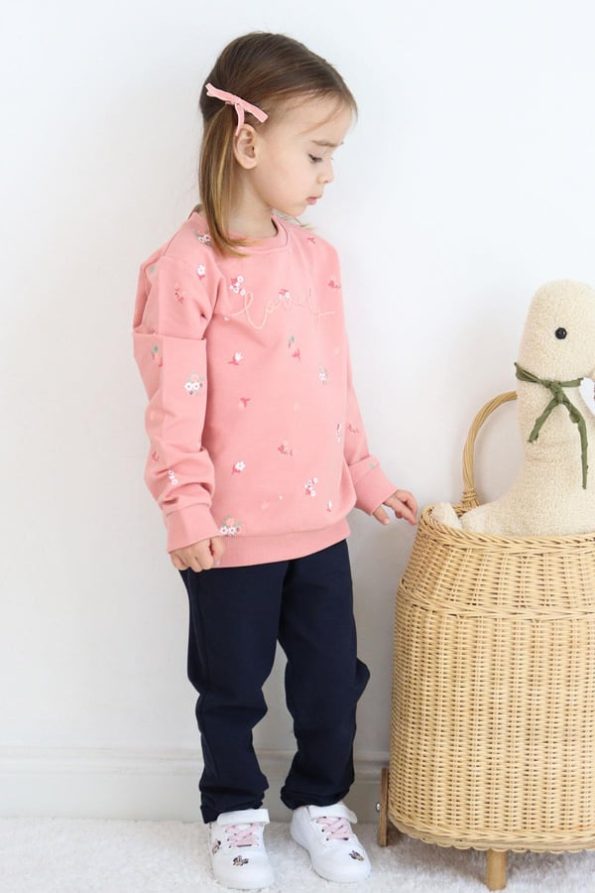 Girls' Sweatshirt Set with Floral Print in Dusty Rose (1-3 Years)