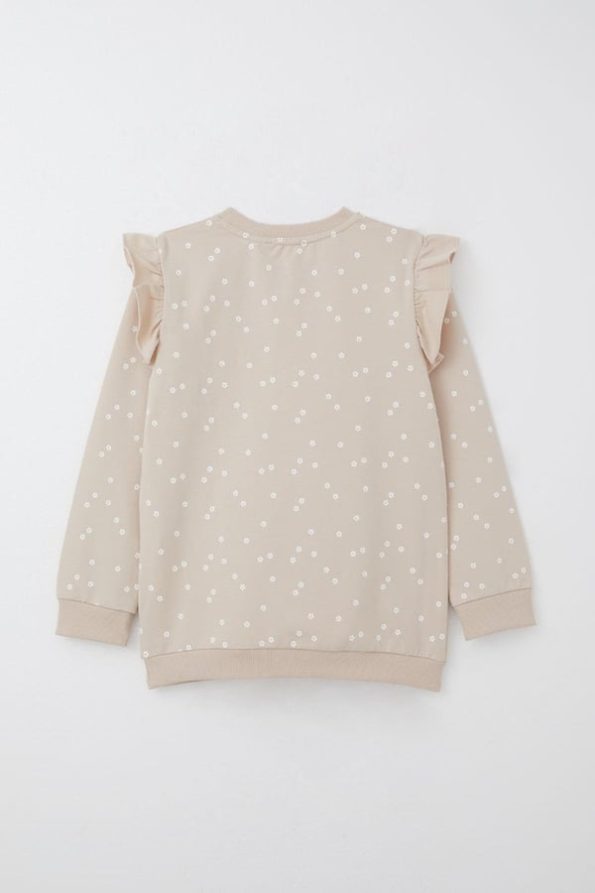 Girls' Sweatshirt Set with Embossed Floral Print in Beige (Ages 4-8)