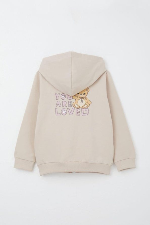 Girls' Sweatshirt Set with Heart Bear Print in Beige (Ages 1.5-5)