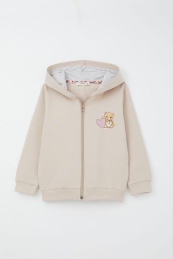 Girls' Sweatshirt Set with Heart Bear Print in Beige (Ages 1.5-5)