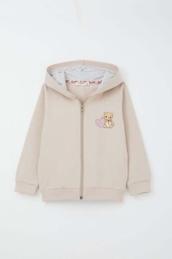 Girls' Sweatshirt Set with Heart Bear Print in Beige (Ages 1.5-5)