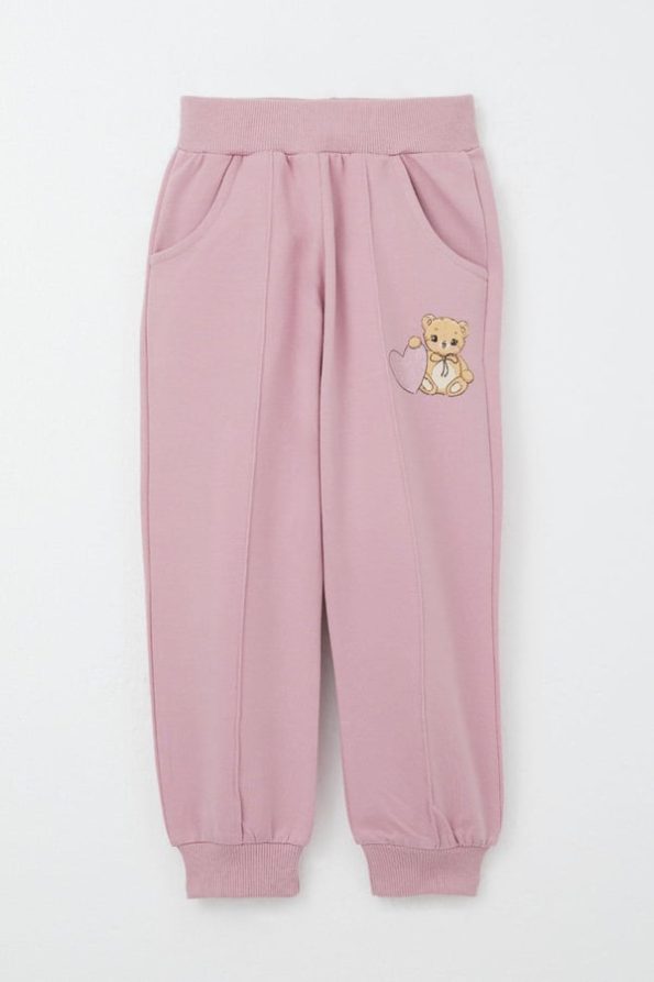 Girls' Sweatshirt Set with Heart Bear Print in Beige (Ages 1.5-5)