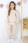 Girls' Sweatshirt Set with Happiness-Themed Polka Dots Beige (Ages 4-8)