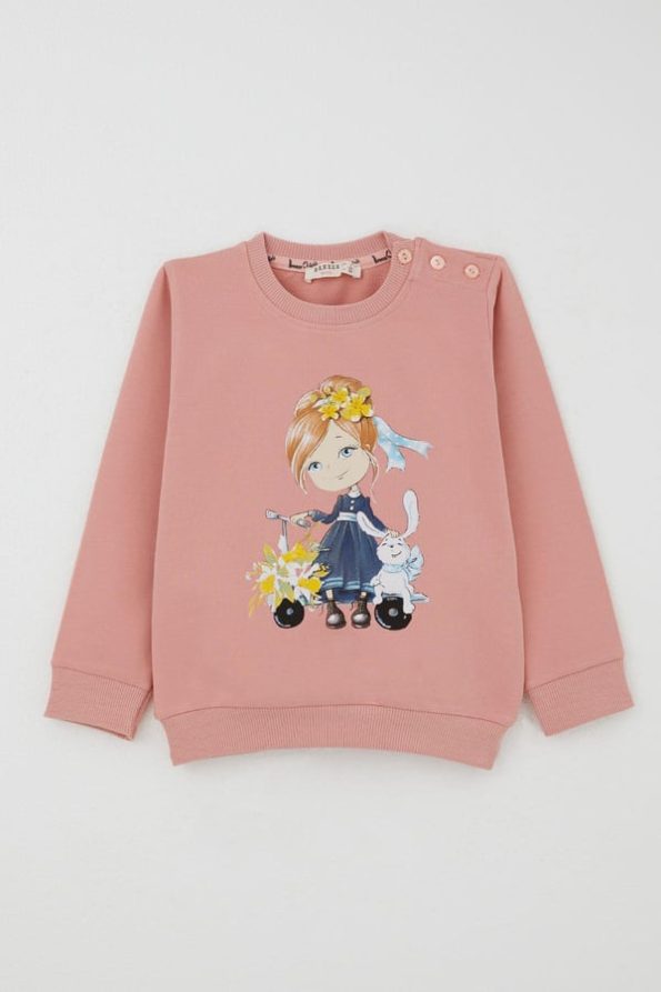 Girls' Tracksuit Set with Scooter Print in Dusty Pink (Ages 1.5-5)