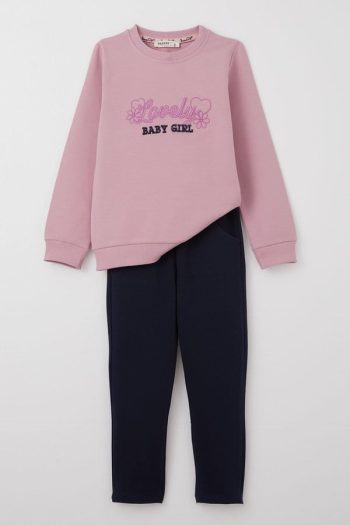 Girls' Love-Themed Sweatshirt Set in Dusty Rose (Ages 1-4)