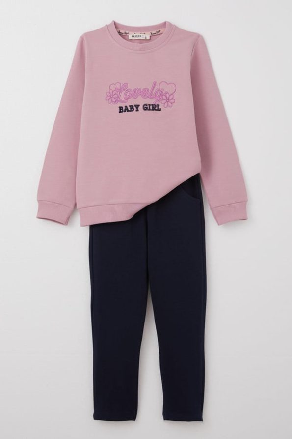 Girls' Love-Themed Sweatshirt Set in Dusty Rose (Ages 1-4)