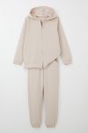 Girls' Heart Patterned Sweatshirt Set in Beige with Stone Details (Ages 4-9)