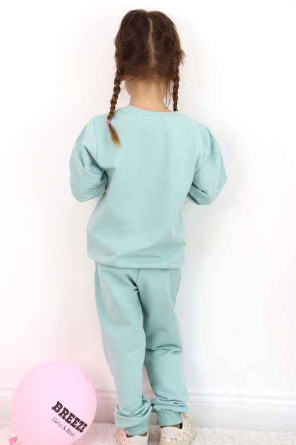 Girls' Tracksuit Set with Heart and Star Print in Mint Green (3-7 Years)