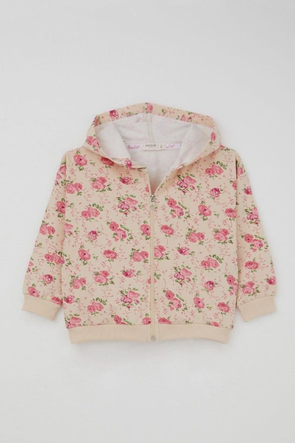 Girls' Floral Hooded Tracksuit Cream (Ages 1.5-5)