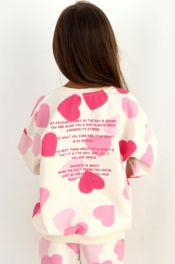 Heart Pattern Girls' Tracksuit with Printed Back Cream (4-8 Years)