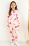 Heart Pattern Girls' Tracksuit with Printed Back Cream (4-8 Years)