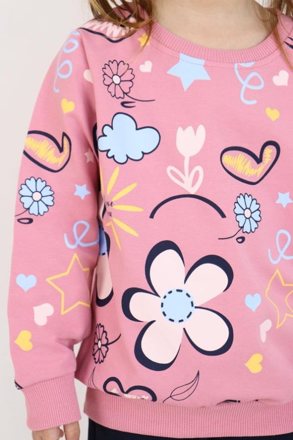 Girls' Spring-Themed Floral Sweatshirt in Dusty Rose (2-5 Years)