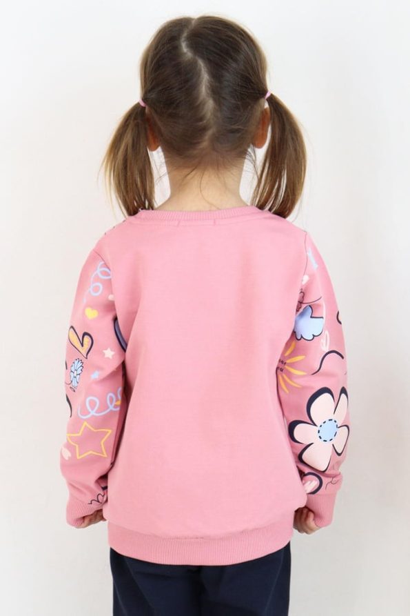 Girls' Spring-Themed Floral Sweatshirt in Dusty Rose (2-5 Years)
