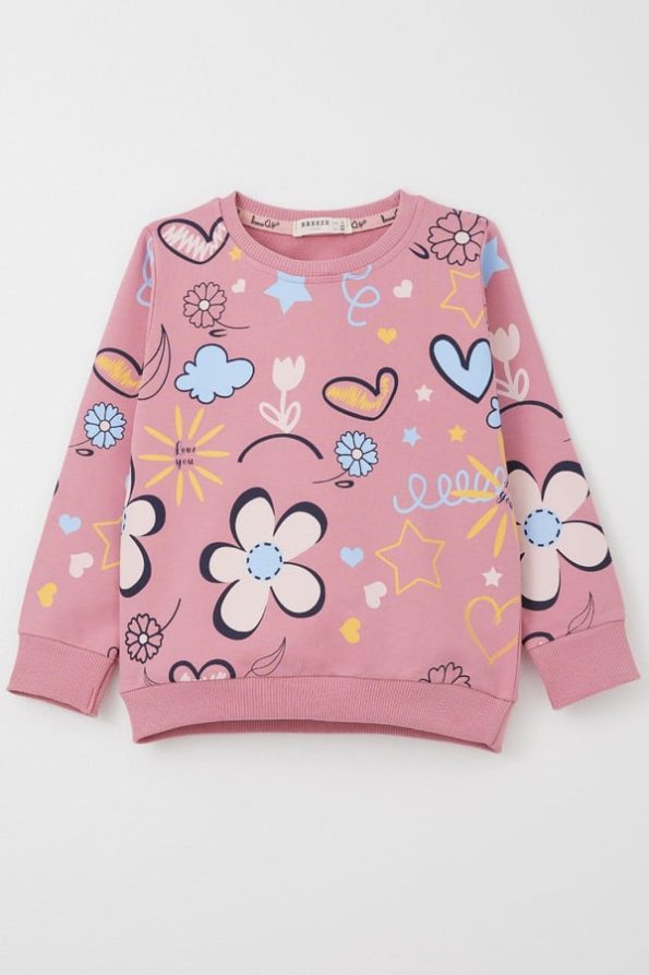 Girls' Spring-Themed Floral Sweatshirt in Dusty Rose (2-5 Years)