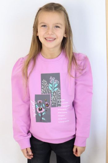 Girls' Sweatshirt with Floral & Text Print in Lavender (8-12 Years)