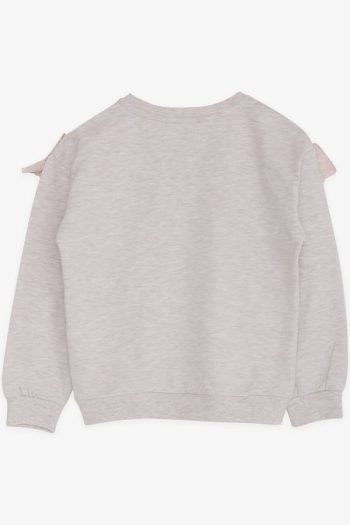 Girls' Beige Melange Sweatshirt with Lace (6-12 Years)