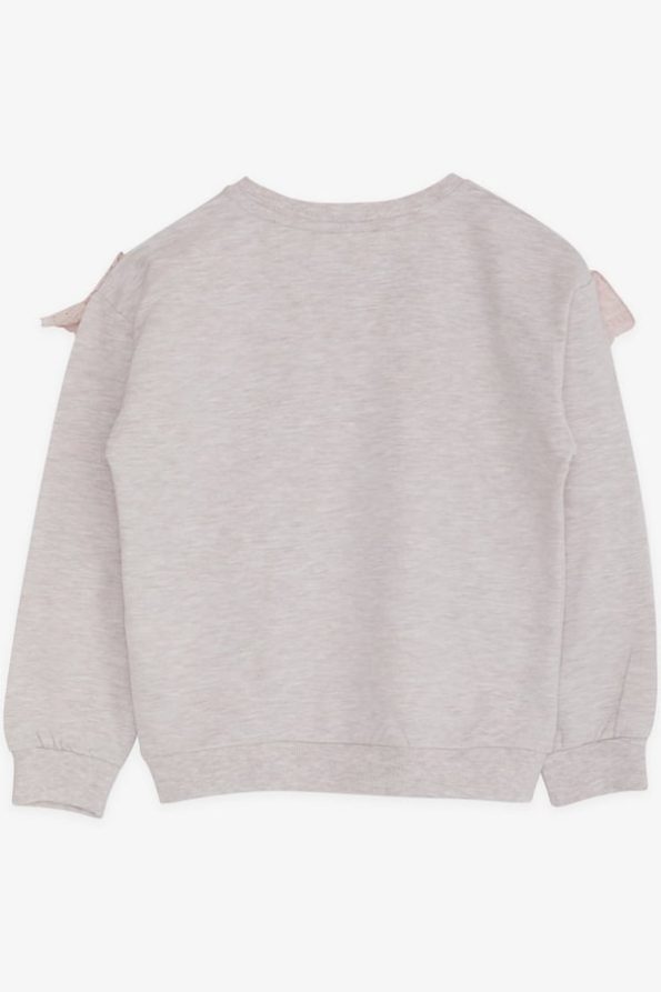 Girls' Beige Melange Sweatshirt with Lace (6-12 Years)