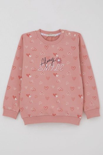 Girls' Heart Patterned Sweatshirt in Rose Pink (Ages 1.5-5)