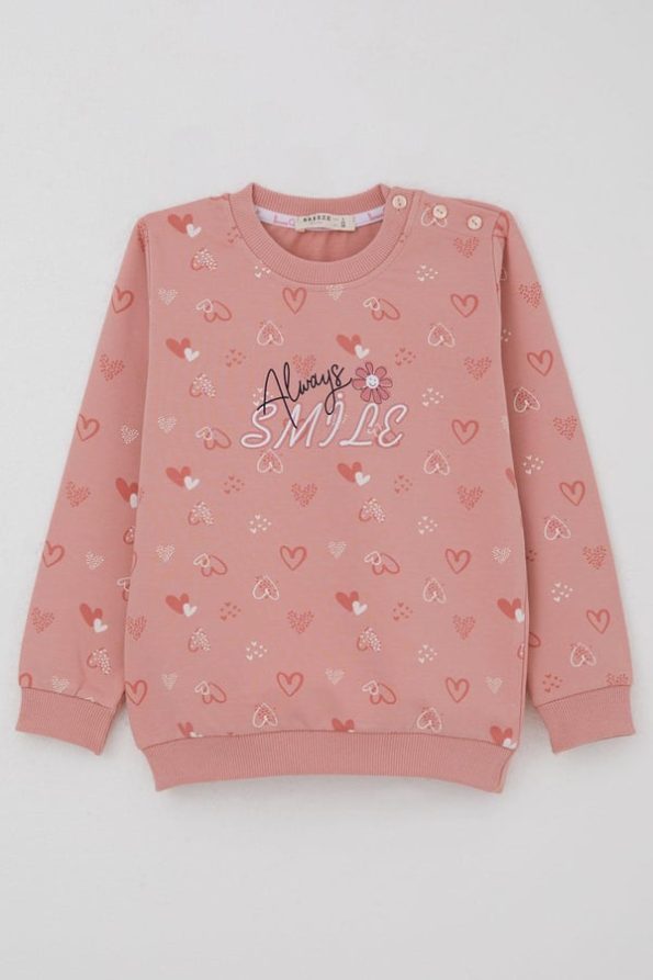 Girls' Heart Patterned Sweatshirt in Rose Pink (Ages 1.5-5)