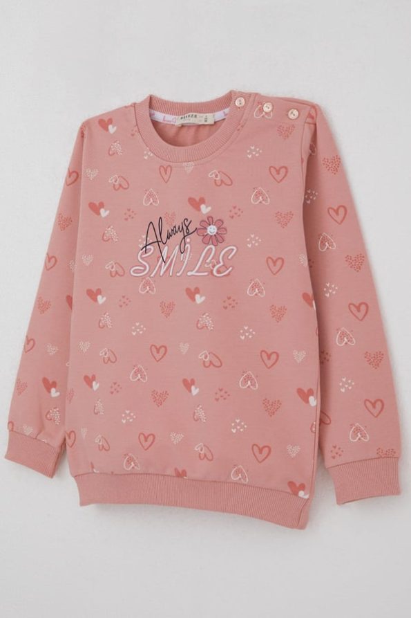 Girls' Heart Patterned Sweatshirt in Rose Pink (Ages 1.5-5)