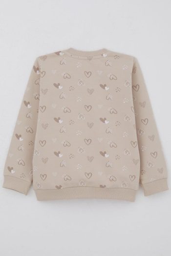 Girls' Heart Patterned Sweatshirt in Beige (Ages 1.5-5)