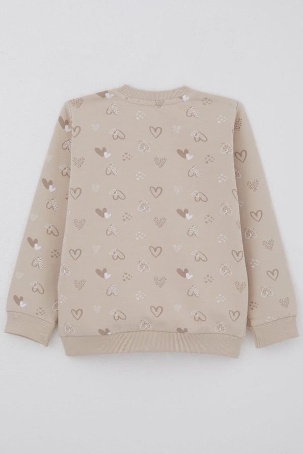 Girls' Heart Patterned Sweatshirt in Beige (Ages 1.5-5)