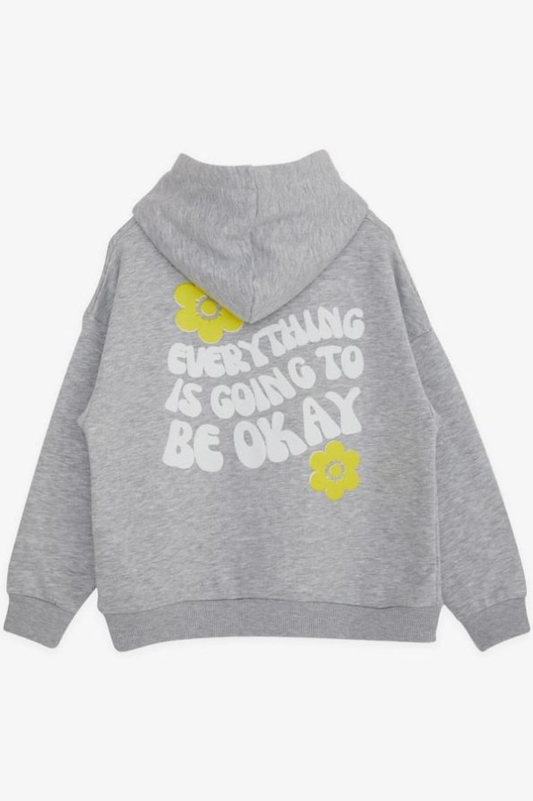 Girls' Hooded Sweatshirt with Printed Design in Grey Melange (8-9 Years)