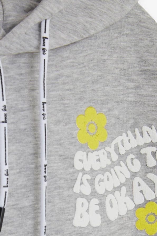 Girls' Hooded Sweatshirt with Printed Design in Grey Melange (8-9 Years)