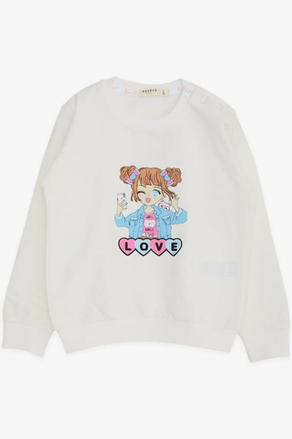 Girls' Printed Sweatshirt in Ecru (Ages 1.5-5)