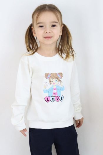 Girls' Printed Sweatshirt in Ecru (Ages 1.5-5)