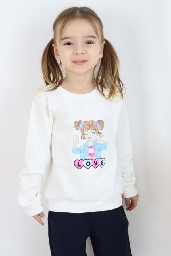 Girls' Printed Sweatshirt in Ecru (Ages 1.5-5)